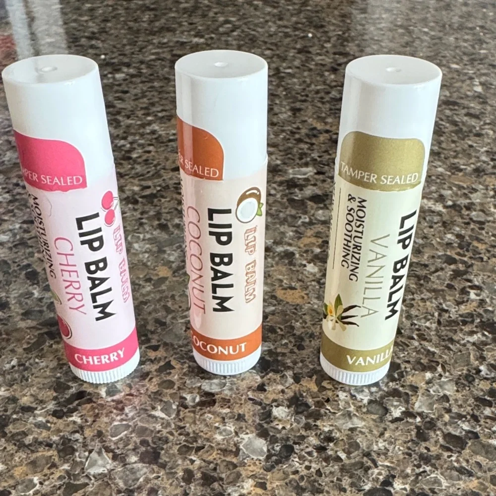 NEW Lip Balm Set of 3 - Cherry, Coconut, Vanilla